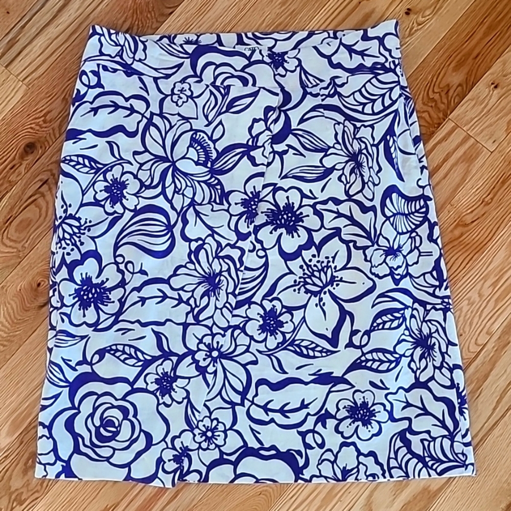 Cato Linen Blend Lined Floral Faux Wrap Skirt. Size 16W.   Purple & White